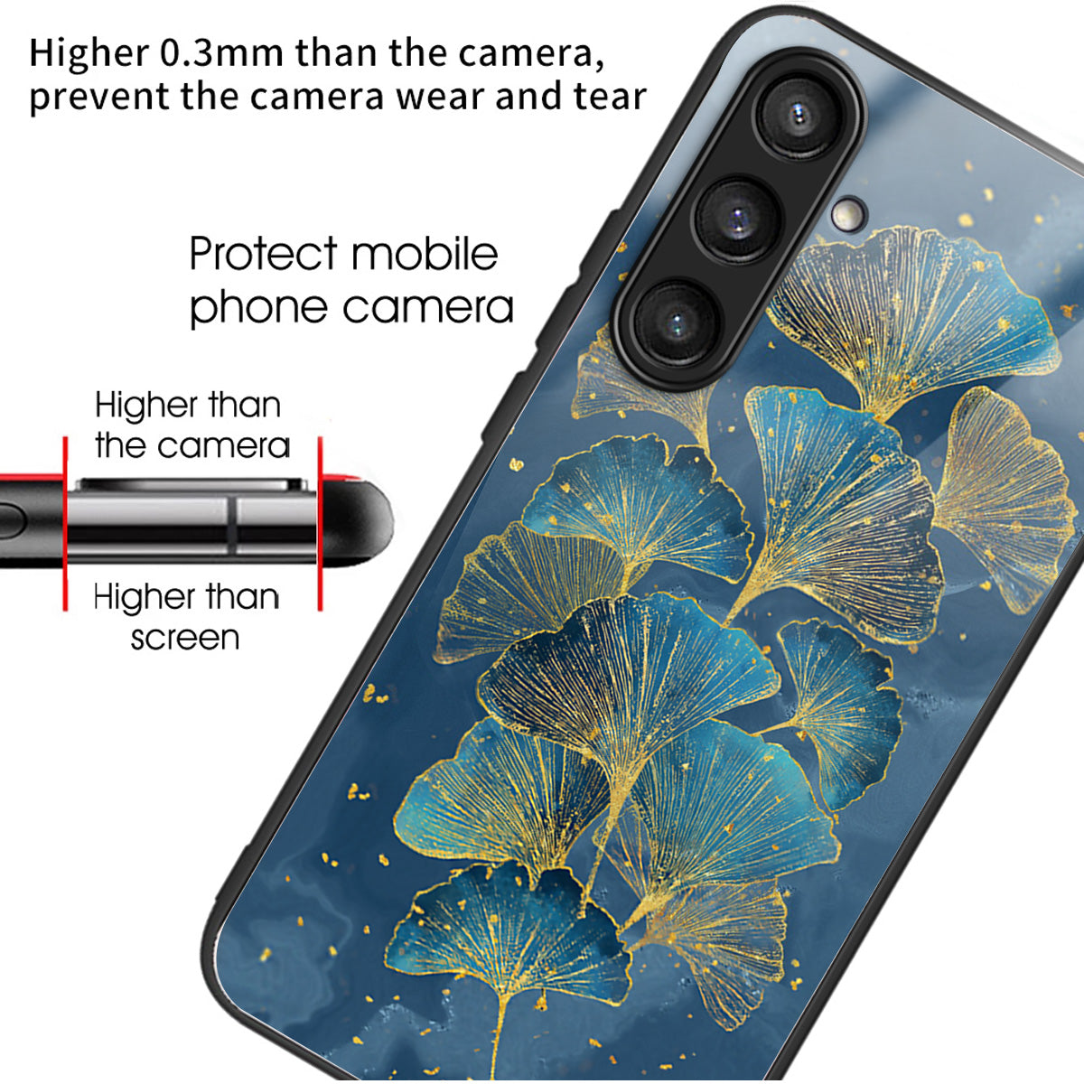 For Samsung Galaxy S24 Tempered Glass Case TPU Frame Cover Pattern Printing - Ginkgo Leaves