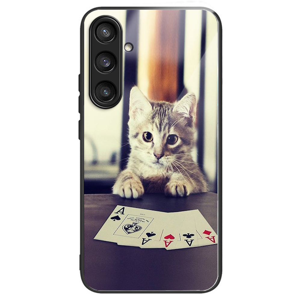 For Samsung Galaxy S24 Tempered Glass Case TPU Frame Cover Pattern Printing - Cat