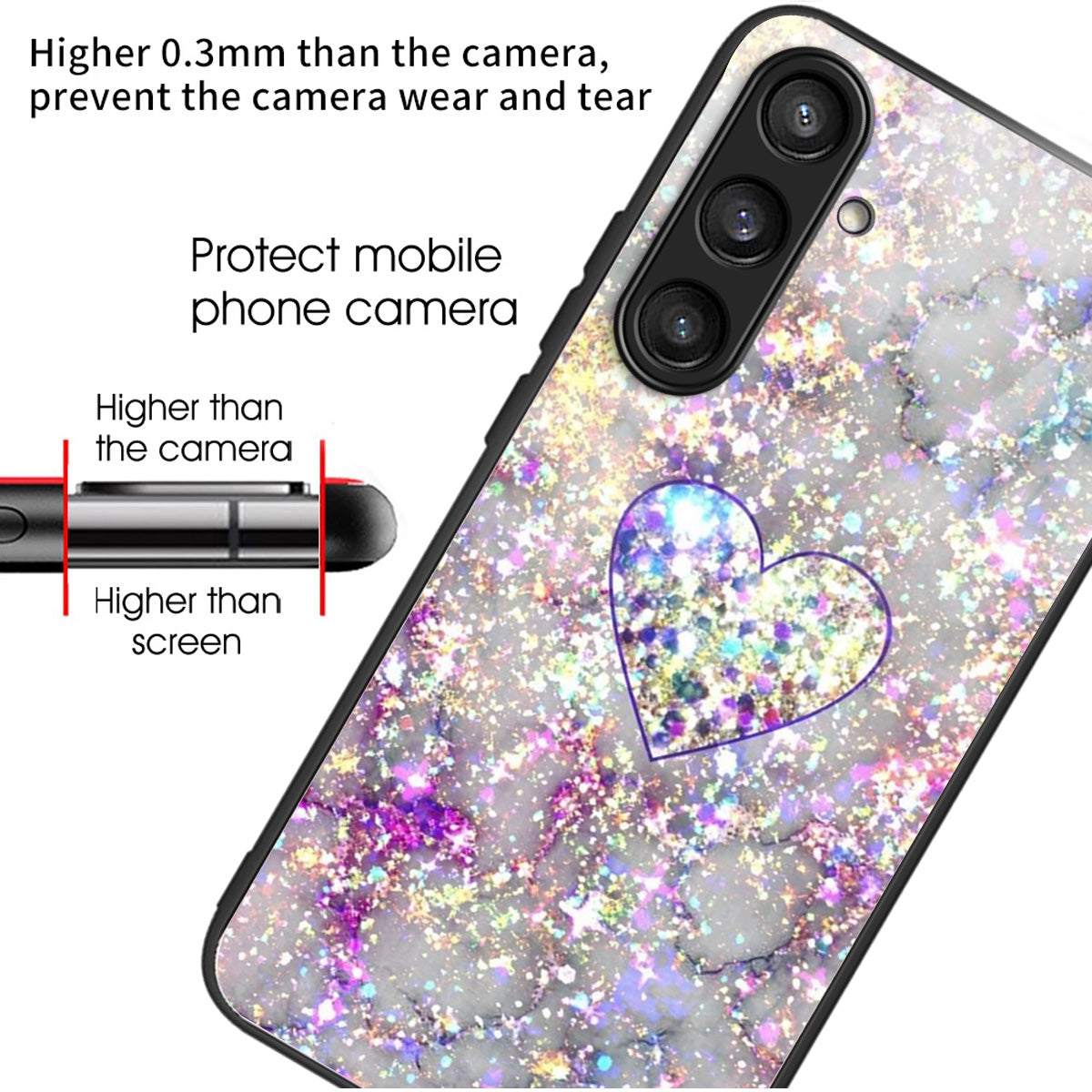 For Samsung Galaxy S24 Tempered Glass Case TPU Frame Cover Pattern Printing - Brilliant Heart