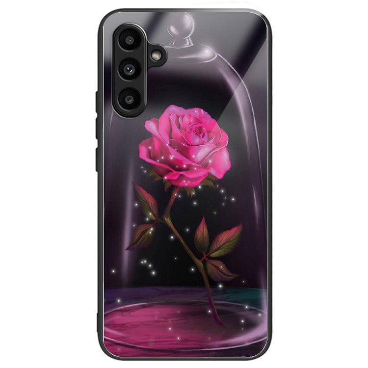 For Samsung Galaxy A15 4G / 5G Case Tempered Glass Phone Cover with Pattern Design - Rose