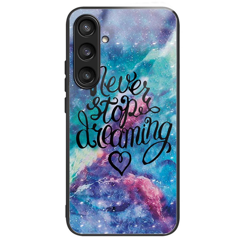 For Samsung Galaxy S24+ Pattern Phone Case Tempered Glass TPU Hybrid Shockproof Cover - Never Stop Dreaming