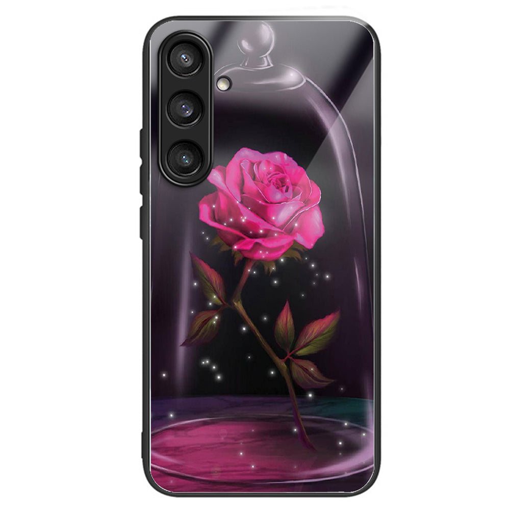 For Samsung Galaxy S24+ Pattern Phone Case Tempered Glass TPU Hybrid Shockproof Cover - Rose