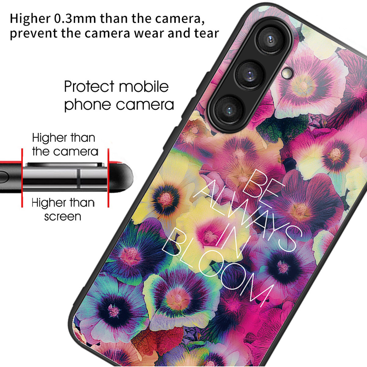 For Samsung Galaxy S24+ Pattern Phone Case Tempered Glass TPU Hybrid Shockproof Cover - Colorful Flowers