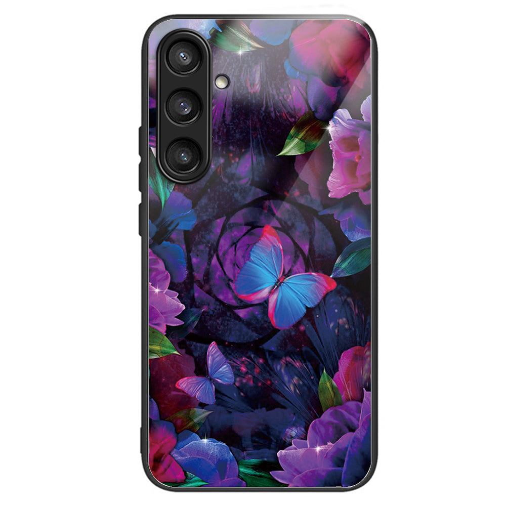 For Samsung Galaxy S24+ Pattern Phone Case Tempered Glass TPU Hybrid Shockproof Cover - Colorful Butterflies