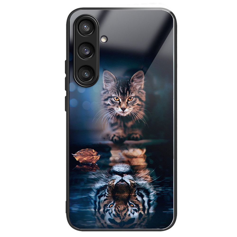 For Samsung Galaxy S24+ Pattern Phone Case Tempered Glass TPU Hybrid Shockproof Cover - Cat and Tiger