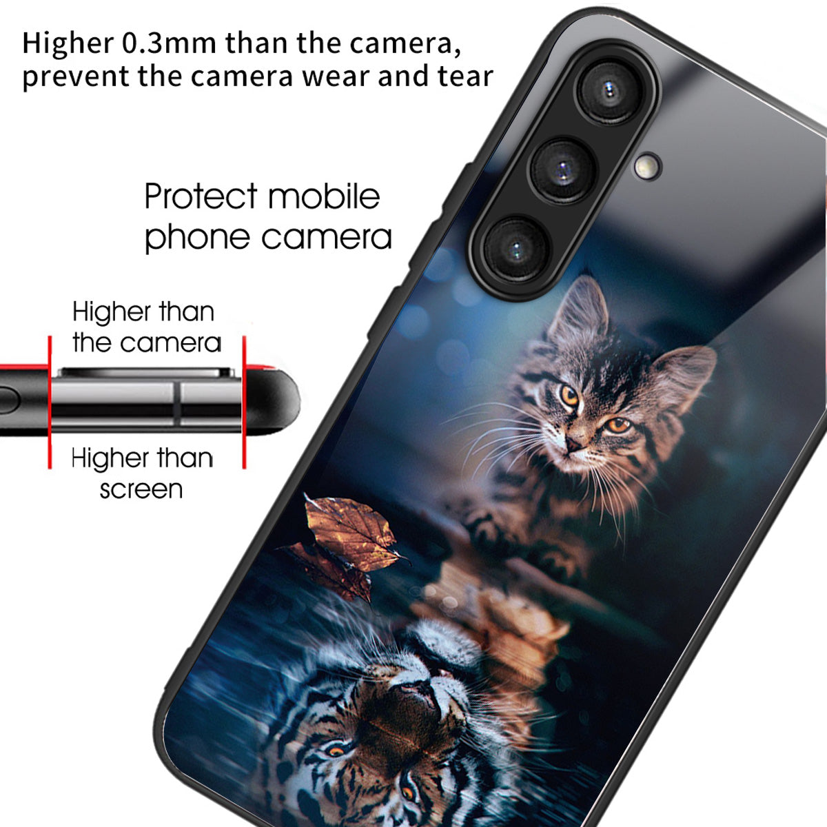 For Samsung Galaxy S24+ Pattern Phone Case Tempered Glass TPU Hybrid Shockproof Cover - Cat and Tiger