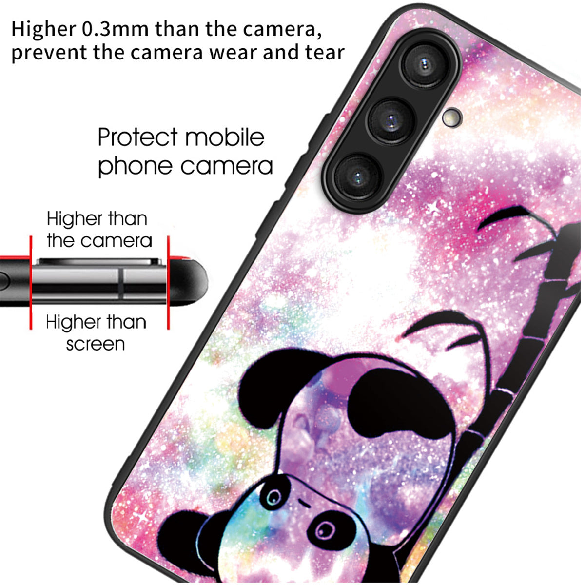 For Samsung Galaxy S24+ Pattern Phone Case Tempered Glass TPU Hybrid Shockproof Cover - Cute Panda