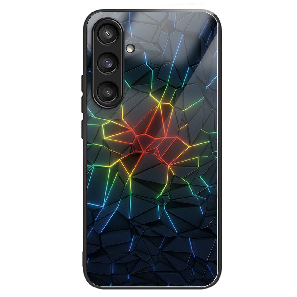 For Samsung Galaxy S24+ Pattern Phone Case Tempered Glass TPU Hybrid Shockproof Cover - Geometry