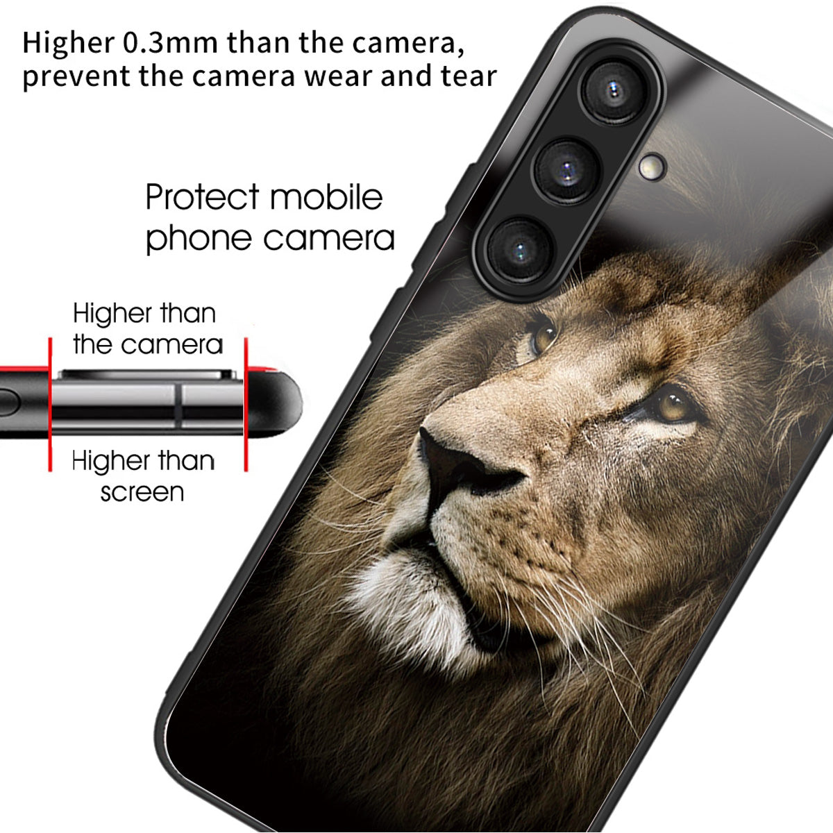 For Samsung Galaxy S24+ Pattern Phone Case Tempered Glass TPU Hybrid Shockproof Cover - Lion