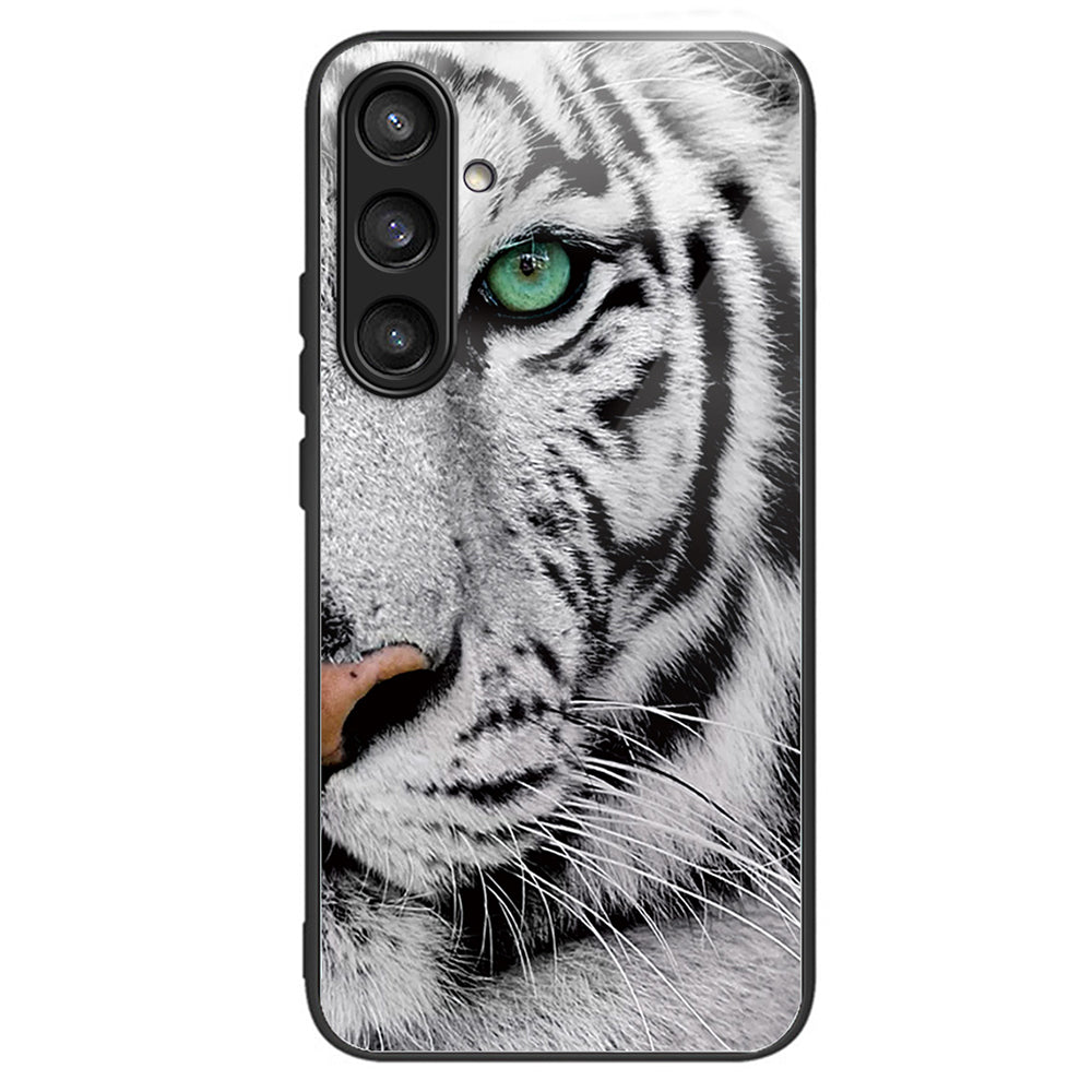 For Samsung Galaxy S24 Pattern Hard Back Cover Tempered Glass Phone Case Anti-scratch - Tiger Head