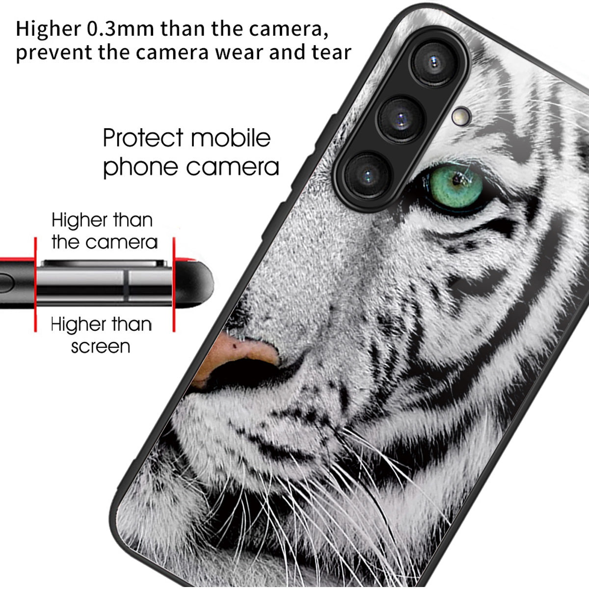 For Samsung Galaxy S24 Pattern Hard Back Cover Tempered Glass Phone Case Anti-scratch - Tiger Head