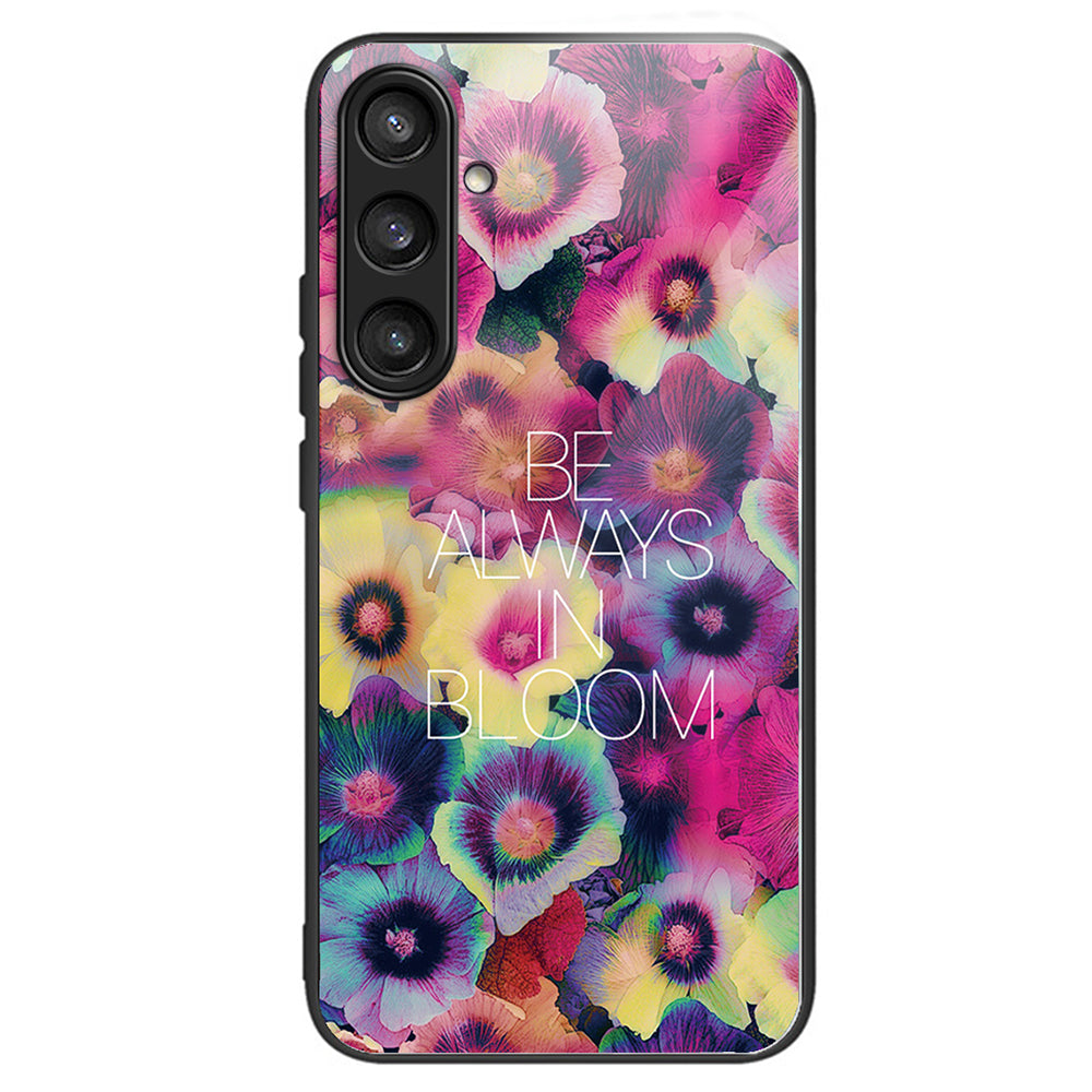 For Samsung Galaxy S24 Pattern Hard Back Cover Tempered Glass Phone Case Anti-scratch - Colorful Flowers
