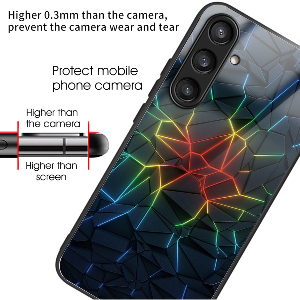 For Samsung Galaxy S24 Pattern Hard Back Cover Tempered Glass Phone Case Anti-scratch - Geometry