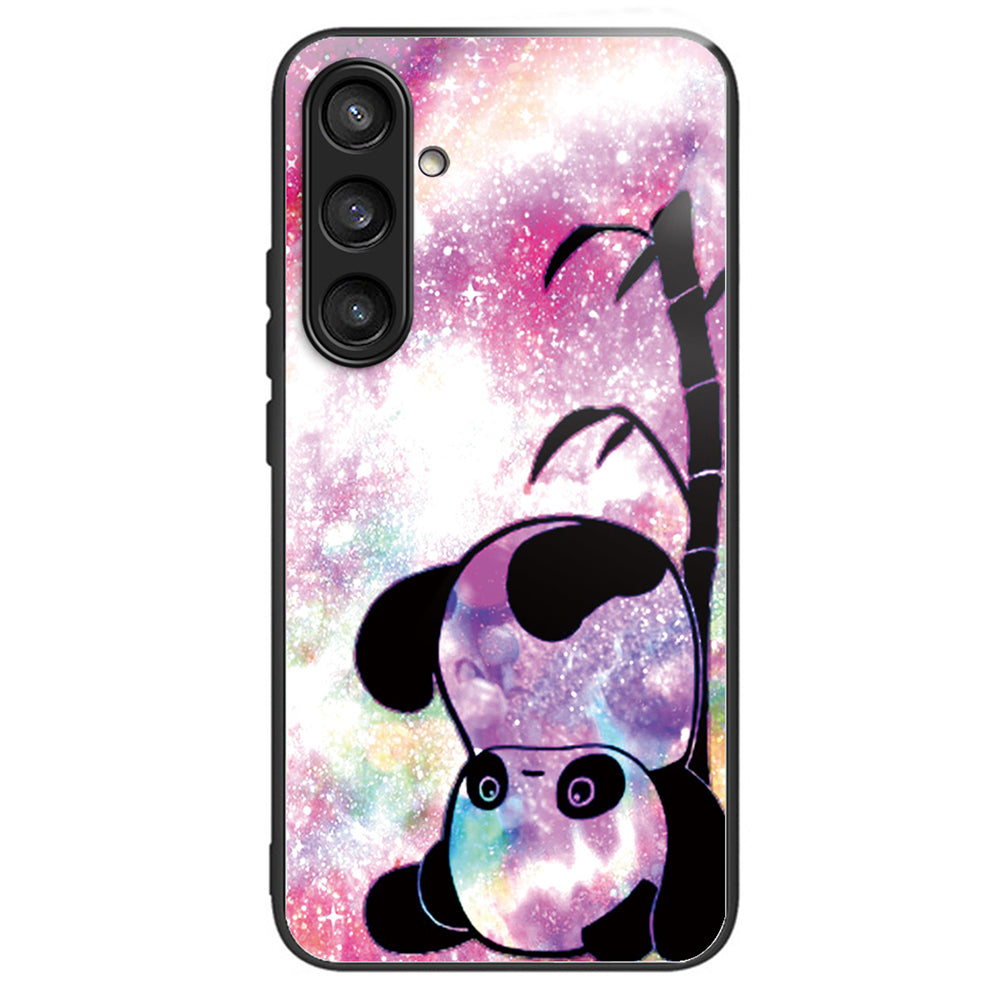 For Samsung Galaxy S24 Pattern Hard Back Cover Tempered Glass Phone Case Anti-scratch - Cute Panda