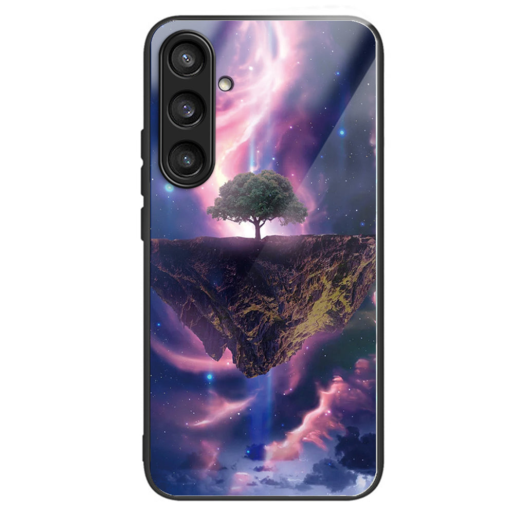 For Samsung Galaxy S24 Pattern Hard Back Cover Tempered Glass Phone Case Anti-scratch - Aurora Night