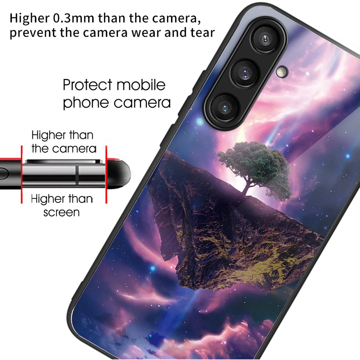 For Samsung Galaxy S24 Pattern Hard Back Cover Tempered Glass Phone Case Anti-scratch - Aurora Night