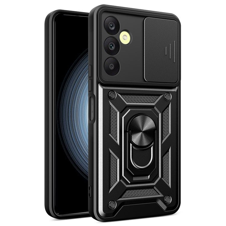 For Samsung Galaxy A25 5G (Global) (161.0 x 76.5 x 8.3mm) Case Anti-scratch PC+TPU Protective Cover with Slide Lens Lid - Black