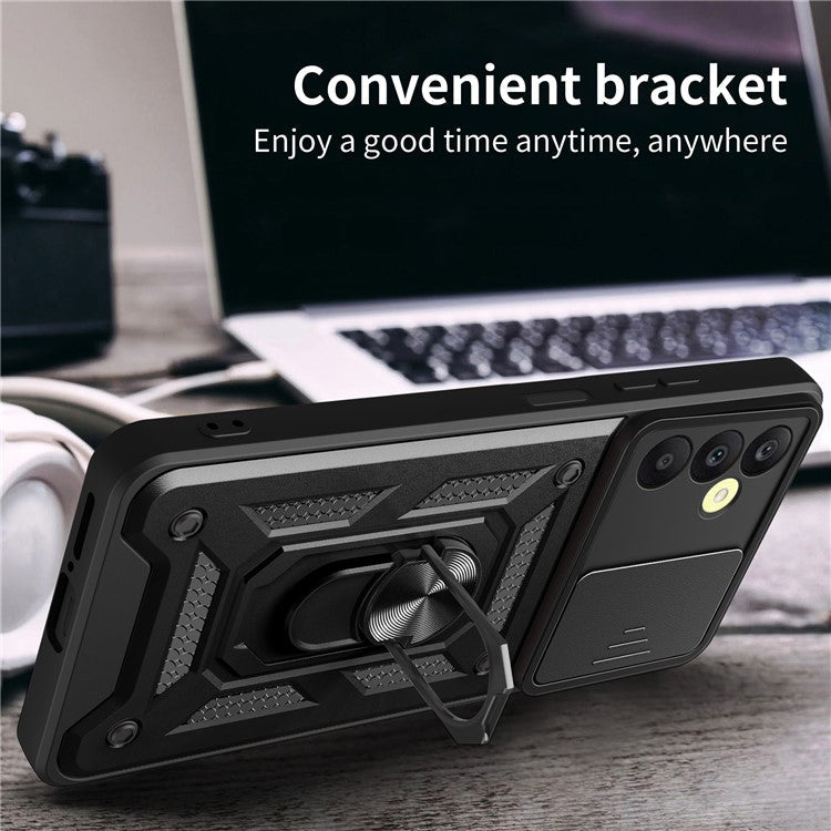 For Samsung Galaxy A25 5G (Global) (161.0 x 76.5 x 8.3mm) Case Anti-scratch PC+TPU Protective Cover with Slide Lens Lid - Black