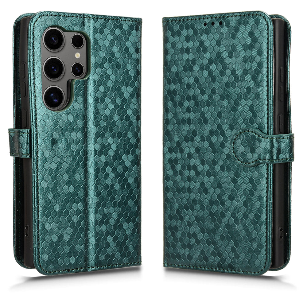 For Samsung Galaxy S24 Ultra Cell Phone Case PU Leather Wallet Imprinted Foldable Stand Cover - Green