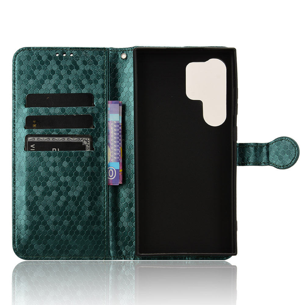 For Samsung Galaxy S24 Ultra Cell Phone Case PU Leather Wallet Imprinted Foldable Stand Cover - Green
