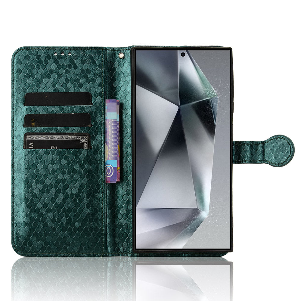 For Samsung Galaxy S24 Ultra Cell Phone Case PU Leather Wallet Imprinted Foldable Stand Cover - Green