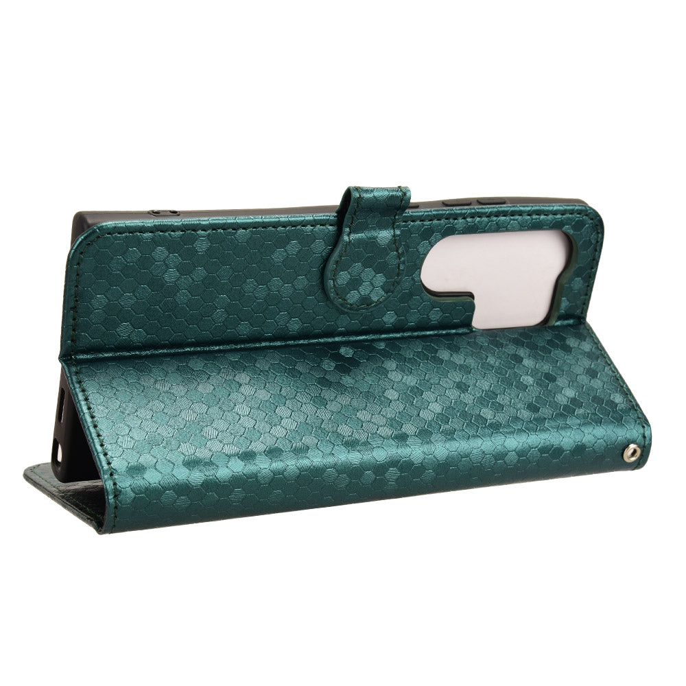 For Samsung Galaxy S24 Ultra Cell Phone Case PU Leather Wallet Imprinted Foldable Stand Cover - Green