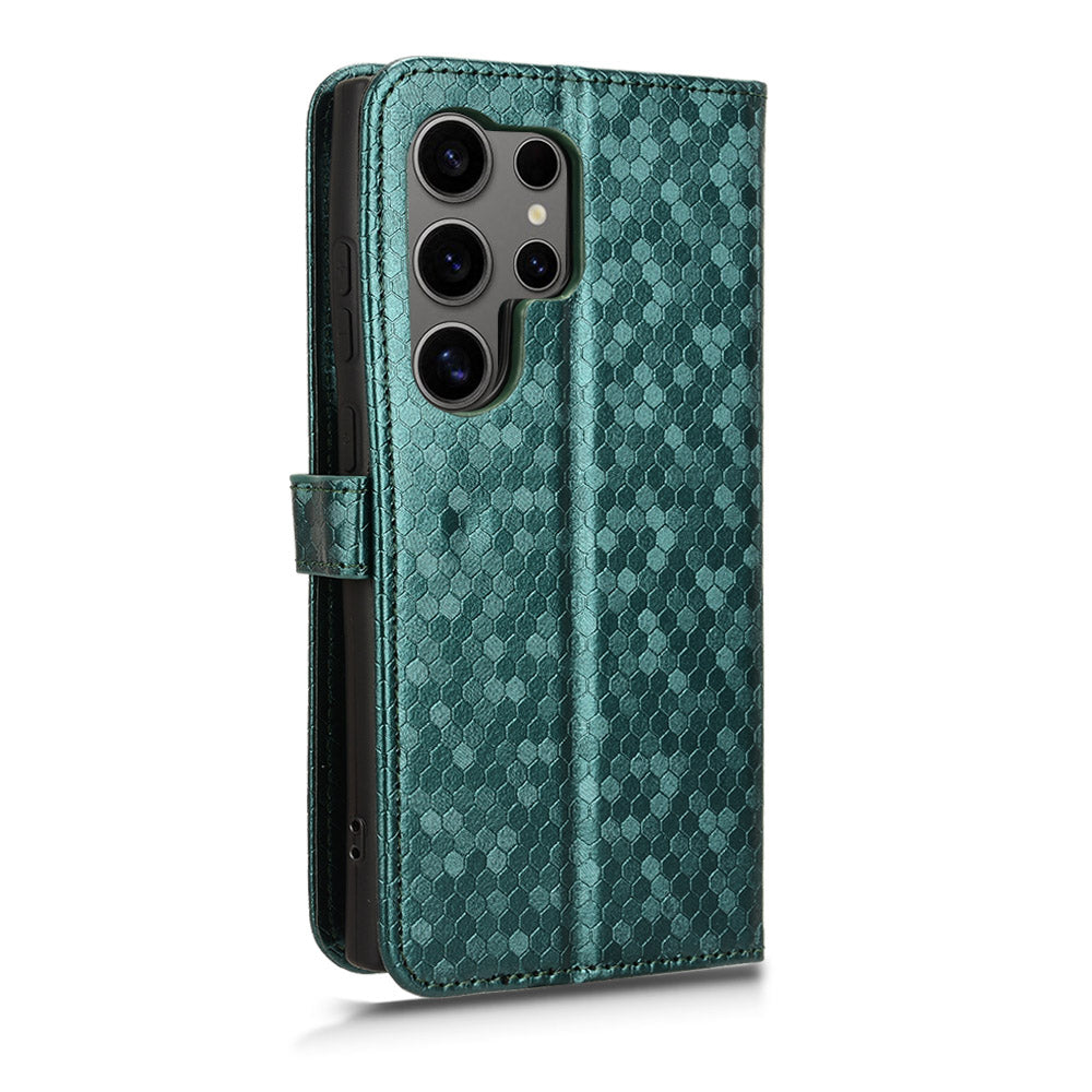 For Samsung Galaxy S24 Ultra Cell Phone Case PU Leather Wallet Imprinted Foldable Stand Cover - Green