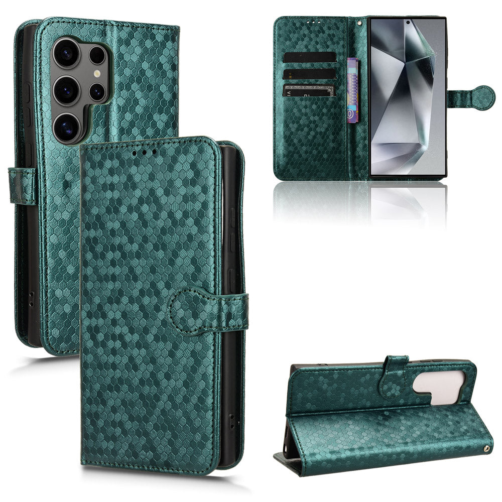 For Samsung Galaxy S24 Ultra Cell Phone Case PU Leather Wallet Imprinted Foldable Stand Cover - Green