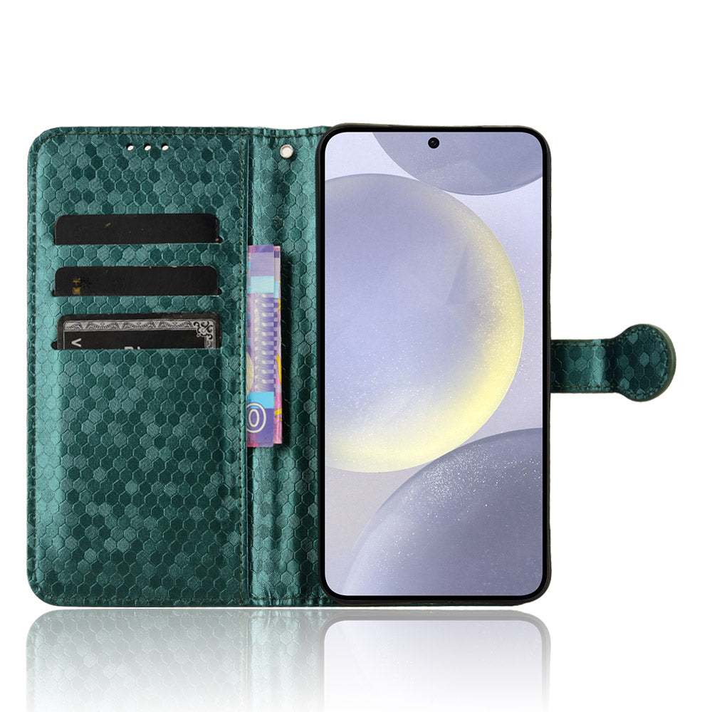 For Samsung Galaxy S24 Cover Dot Imprinted Shockproof Leather Wallet Stand Mobile Phone Case - Green