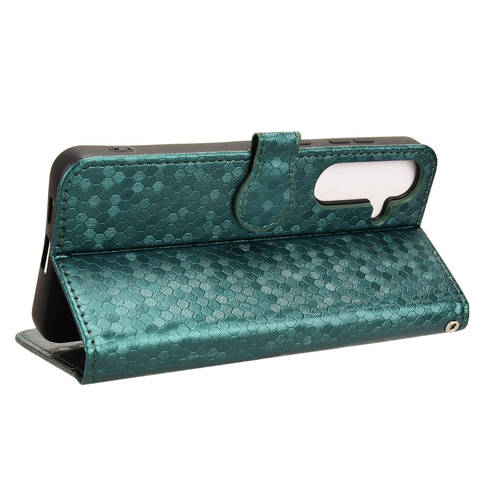 For Samsung Galaxy S24 Cover Dot Imprinted Shockproof Leather Wallet Stand Mobile Phone Case - Green