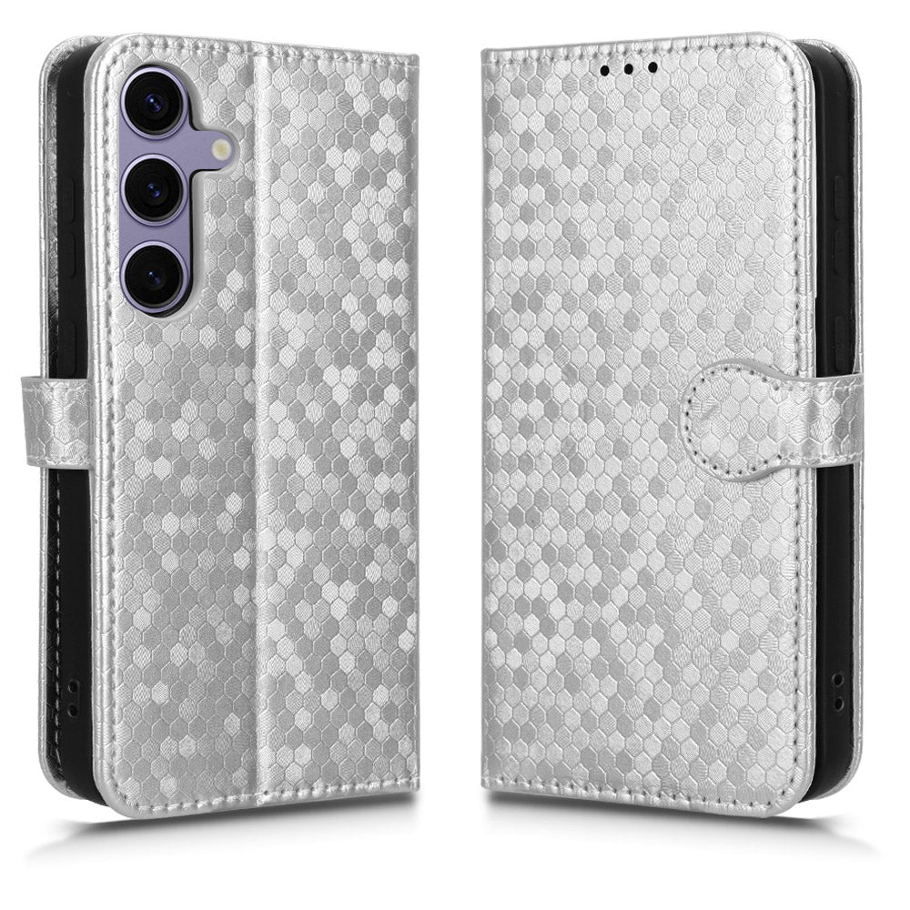 For Samsung Galaxy S24 Cover Dot Imprinted Shockproof Leather Wallet Stand Mobile Phone Case - Silver