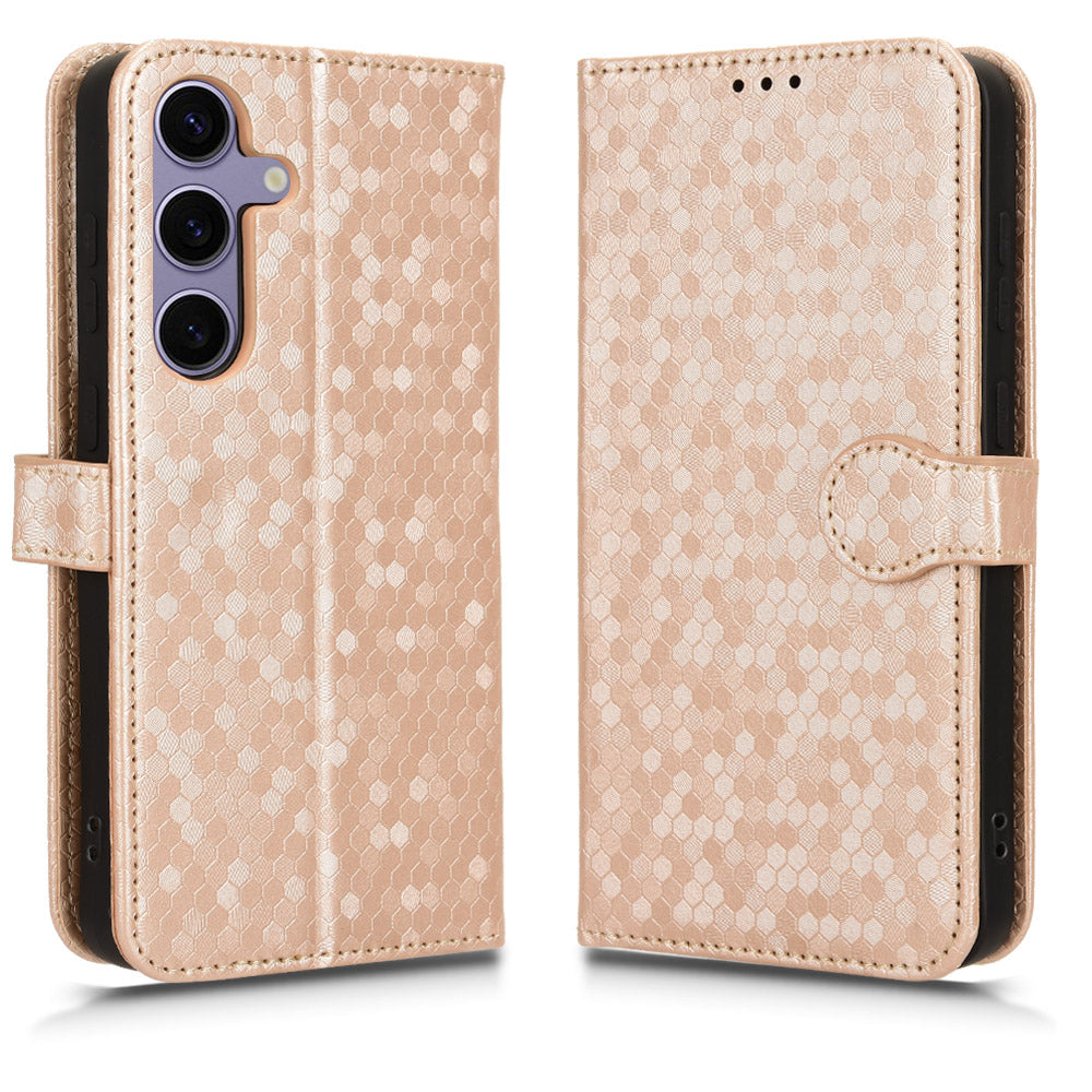 For Samsung Galaxy S24 Cover Dot Imprinted Shockproof Leather Wallet Stand Mobile Phone Case - Rose Gold