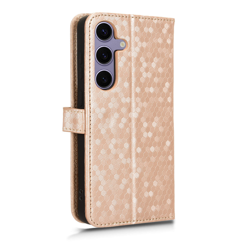 For Samsung Galaxy S24 Cover Dot Imprinted Shockproof Leather Wallet Stand Mobile Phone Case - Rose Gold
