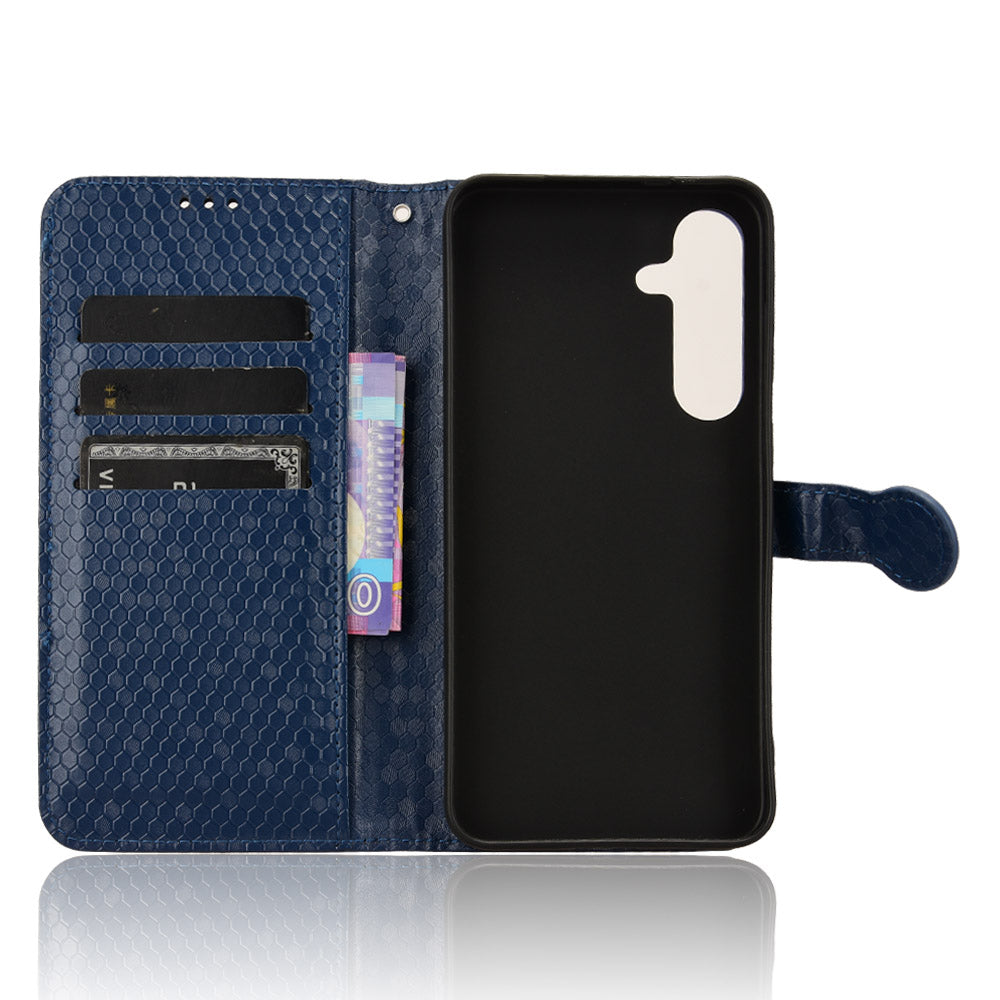 For Samsung Galaxy S24 Cover Dot Imprinted Shockproof Leather Wallet Stand Mobile Phone Case - Dark Blue