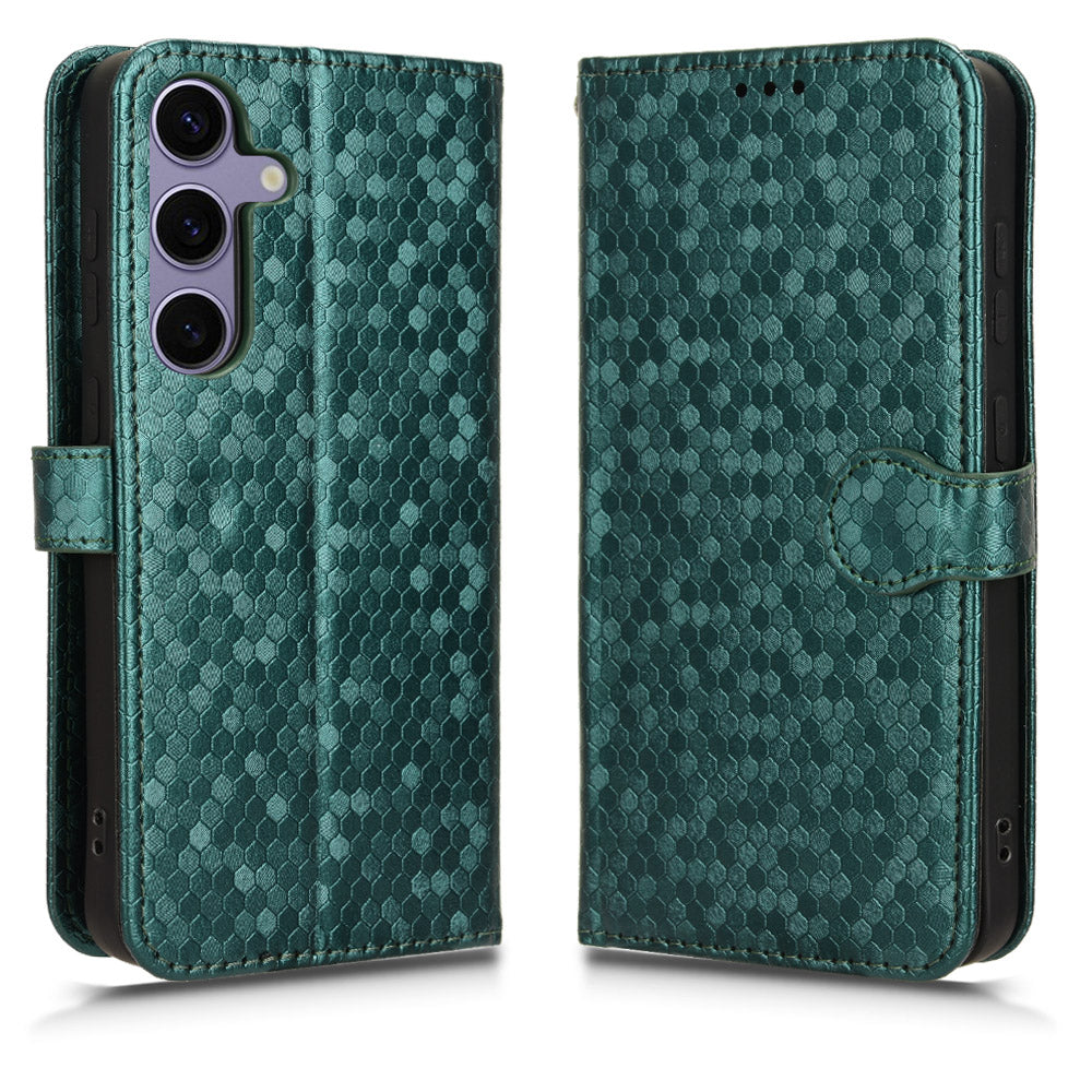 For Samsung Galaxy S24+ Magnetic Case PU Leather Imprinted Dots Pattern Wallet Cover - Green