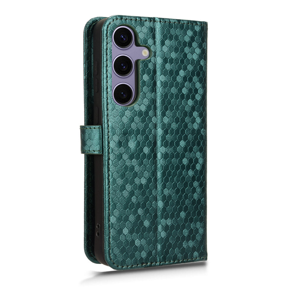 For Samsung Galaxy S24+ Magnetic Case PU Leather Imprinted Dots Pattern Wallet Cover - Green