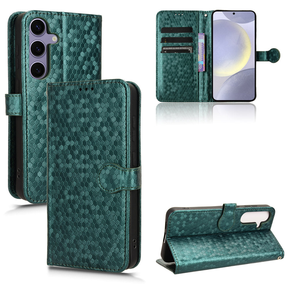 For Samsung Galaxy S24+ Magnetic Case PU Leather Imprinted Dots Pattern Wallet Cover - Green