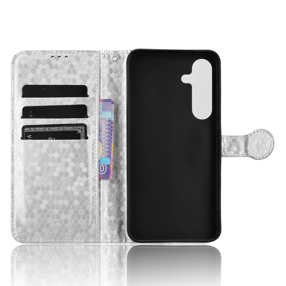 For Samsung Galaxy S24+ Magnetic Case PU Leather Imprinted Dots Pattern Wallet Cover - Silver