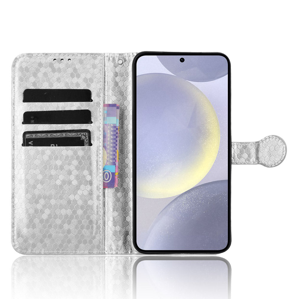 For Samsung Galaxy S24+ Magnetic Case PU Leather Imprinted Dots Pattern Wallet Cover - Silver