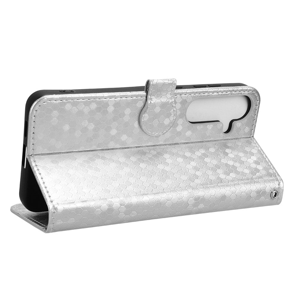 For Samsung Galaxy S24+ Magnetic Case PU Leather Imprinted Dots Pattern Wallet Cover - Silver