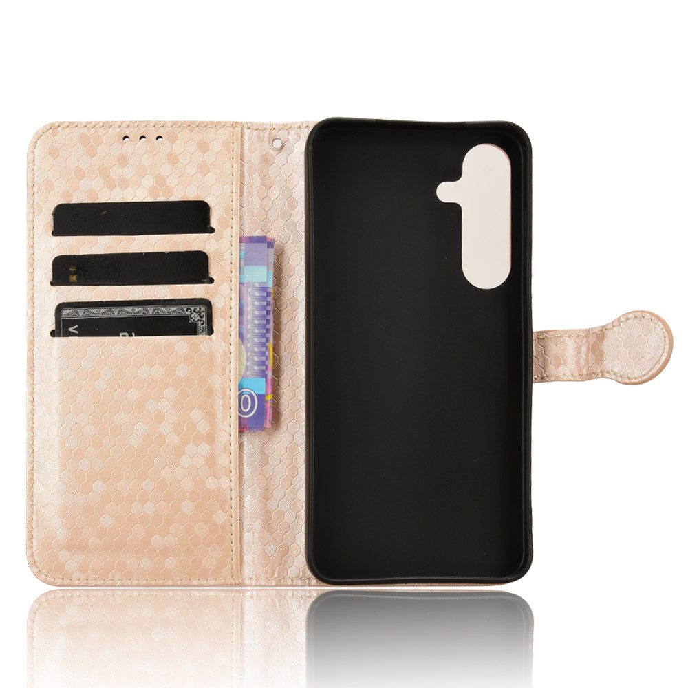 For Samsung Galaxy S24+ Magnetic Case PU Leather Imprinted Dots Pattern Wallet Cover - Rose Gold