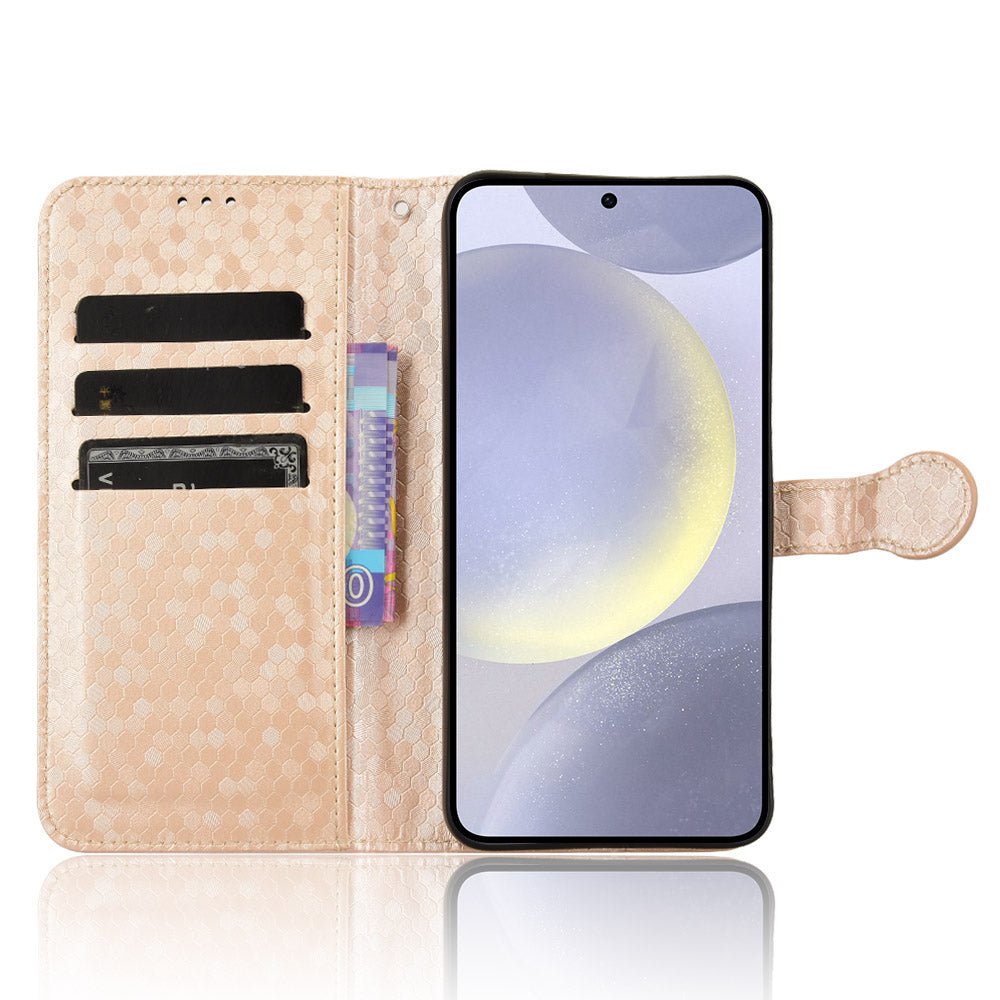 For Samsung Galaxy S24+ Magnetic Case PU Leather Imprinted Dots Pattern Wallet Cover - Rose Gold