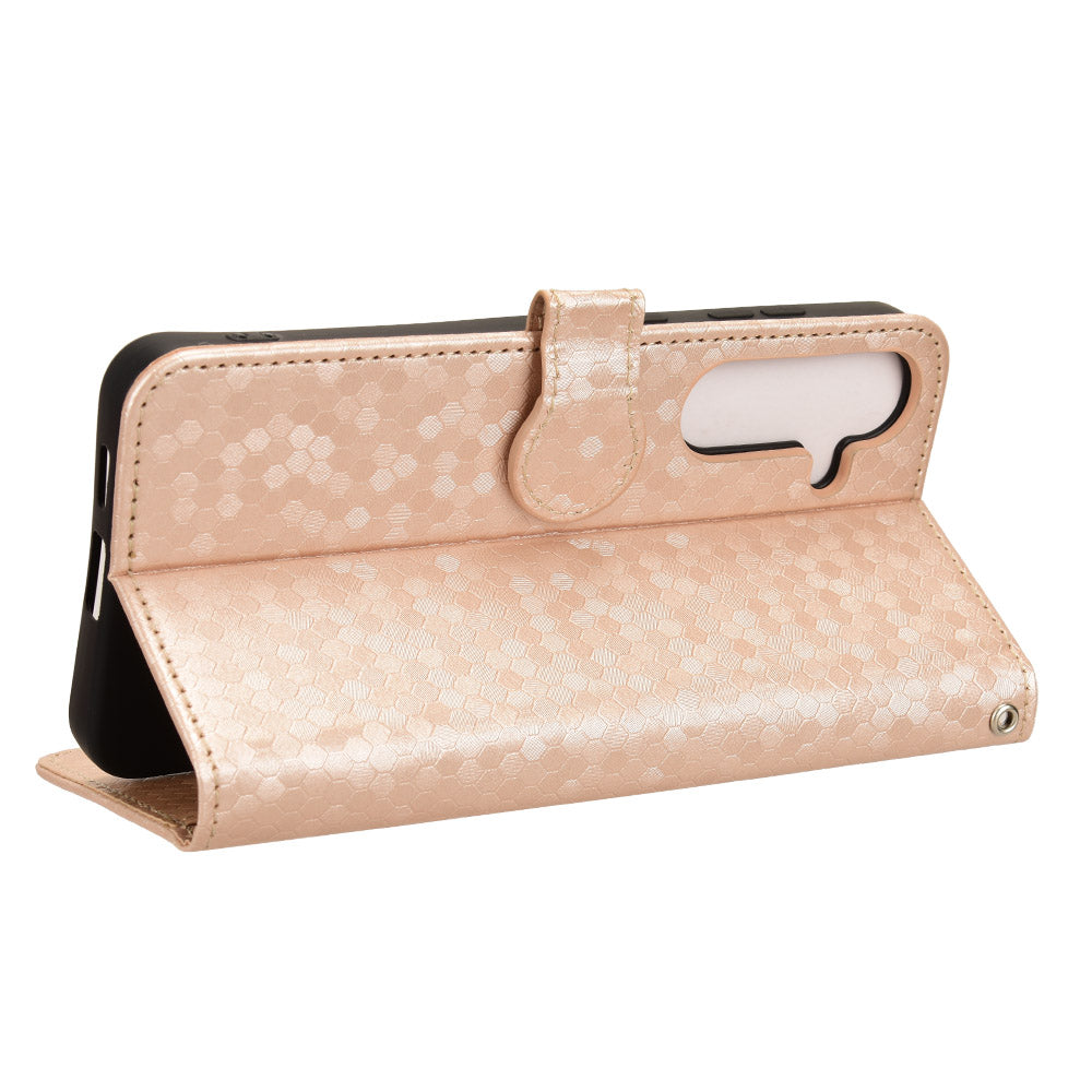 For Samsung Galaxy S24+ Magnetic Case PU Leather Imprinted Dots Pattern Wallet Cover - Rose Gold