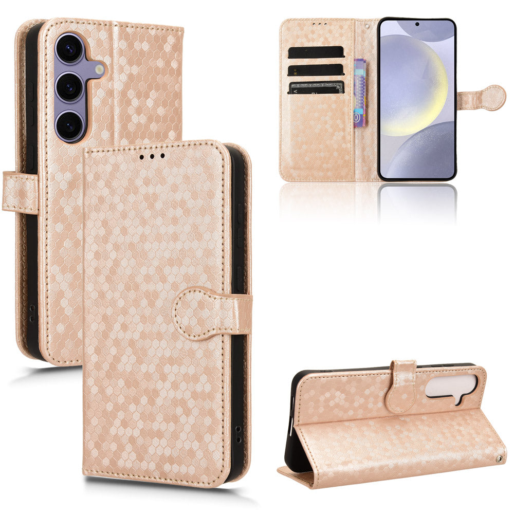 For Samsung Galaxy S24+ Magnetic Case PU Leather Imprinted Dots Pattern Wallet Cover - Rose Gold