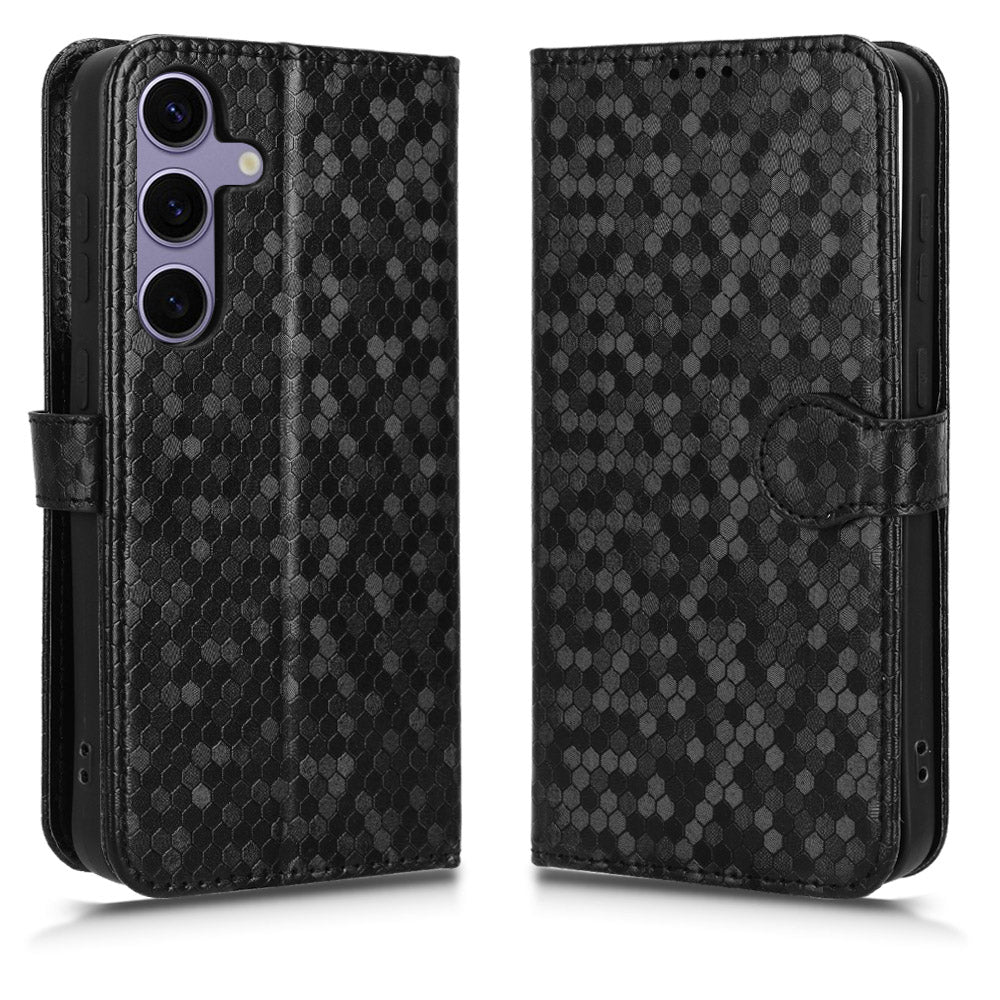 For Samsung Galaxy S24+ Magnetic Case PU Leather Imprinted Dots Pattern Wallet Cover - Black