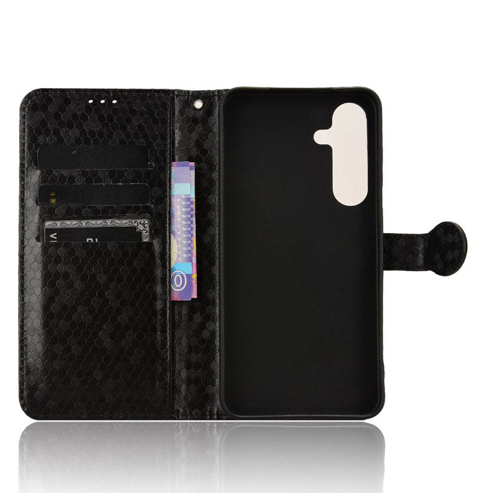 For Samsung Galaxy S24+ Magnetic Case PU Leather Imprinted Dots Pattern Wallet Cover - Black