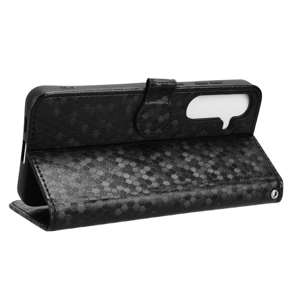 For Samsung Galaxy S24+ Magnetic Case PU Leather Imprinted Dots Pattern Wallet Cover - Black