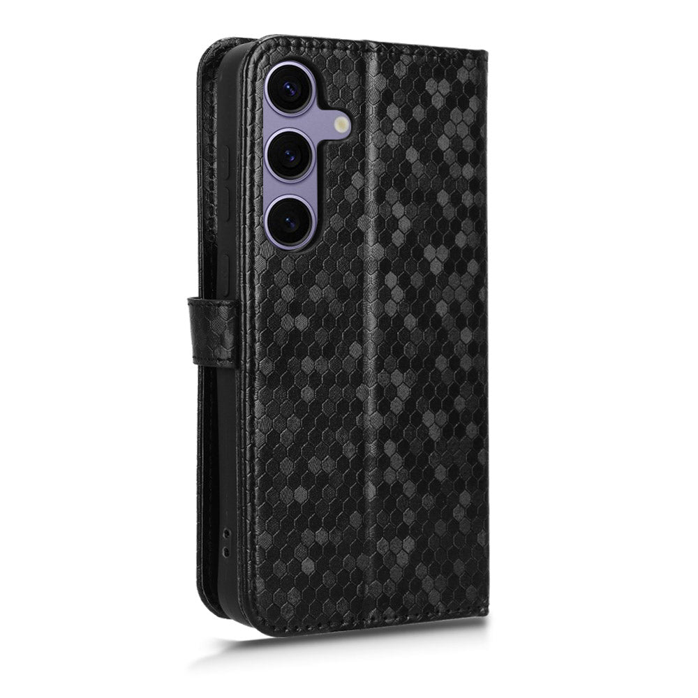 For Samsung Galaxy S24+ Magnetic Case PU Leather Imprinted Dots Pattern Wallet Cover - Black
