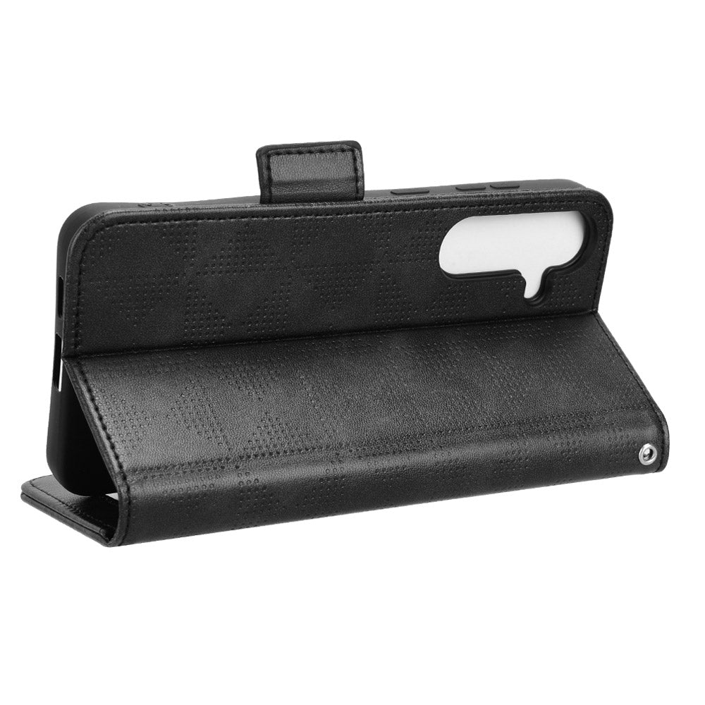 For Samsung Galaxy S24 Cell Phone Case Imprinted Triangle Flip Stand Wallet Leather Cover - Black