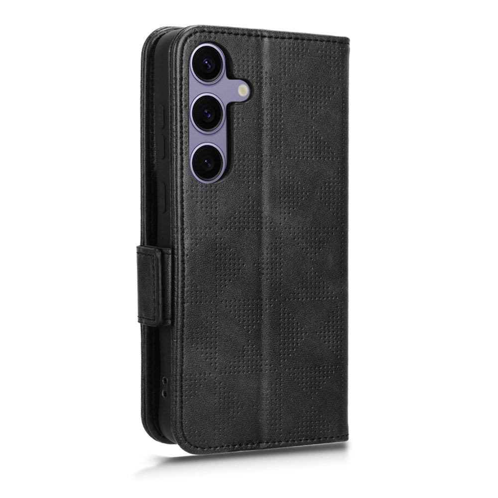 For Samsung Galaxy S24 Cell Phone Case Imprinted Triangle Flip Stand Wallet Leather Cover - Black